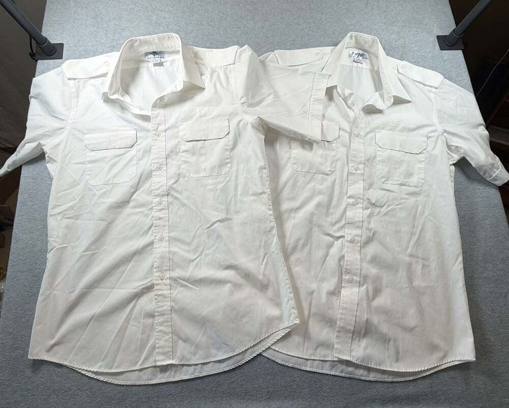 MH Pilot White Short Sleeve Uniform Work Shirts - Lot of 2